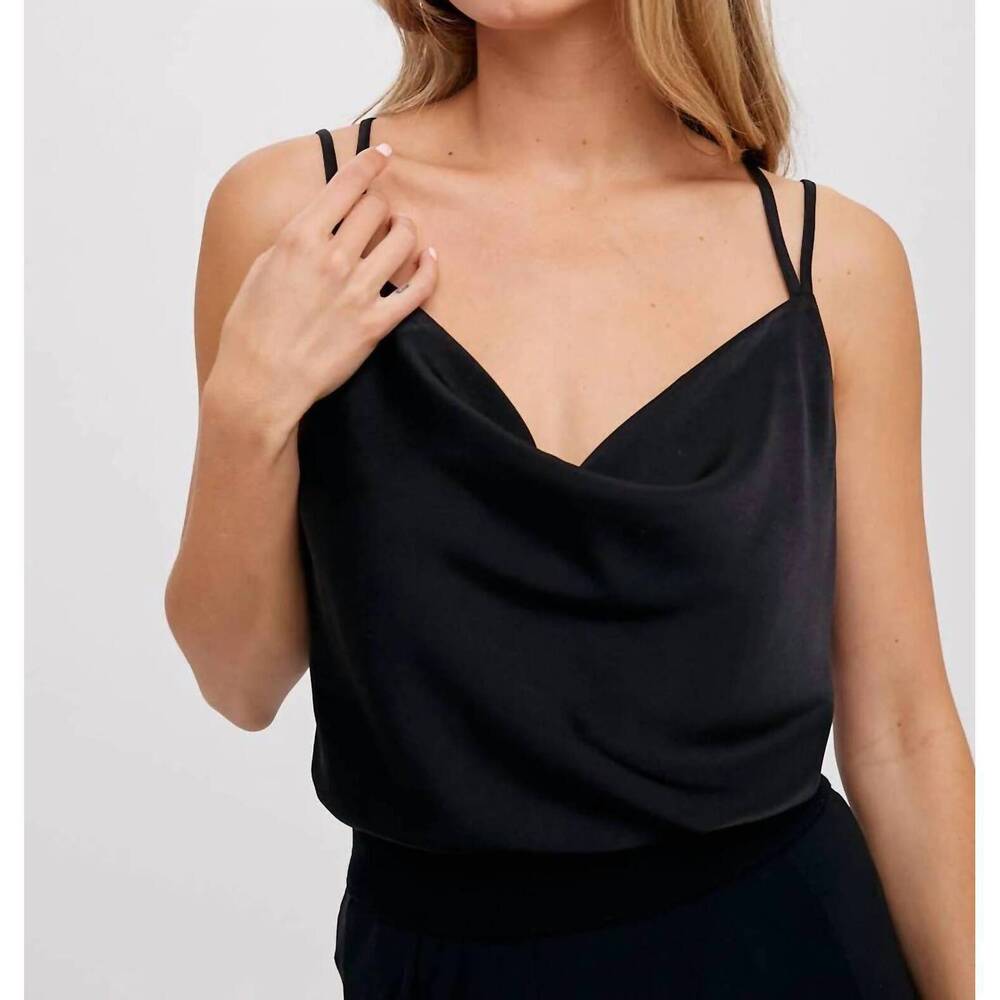 NEW BLUIVY silky cowl neck cami top in black